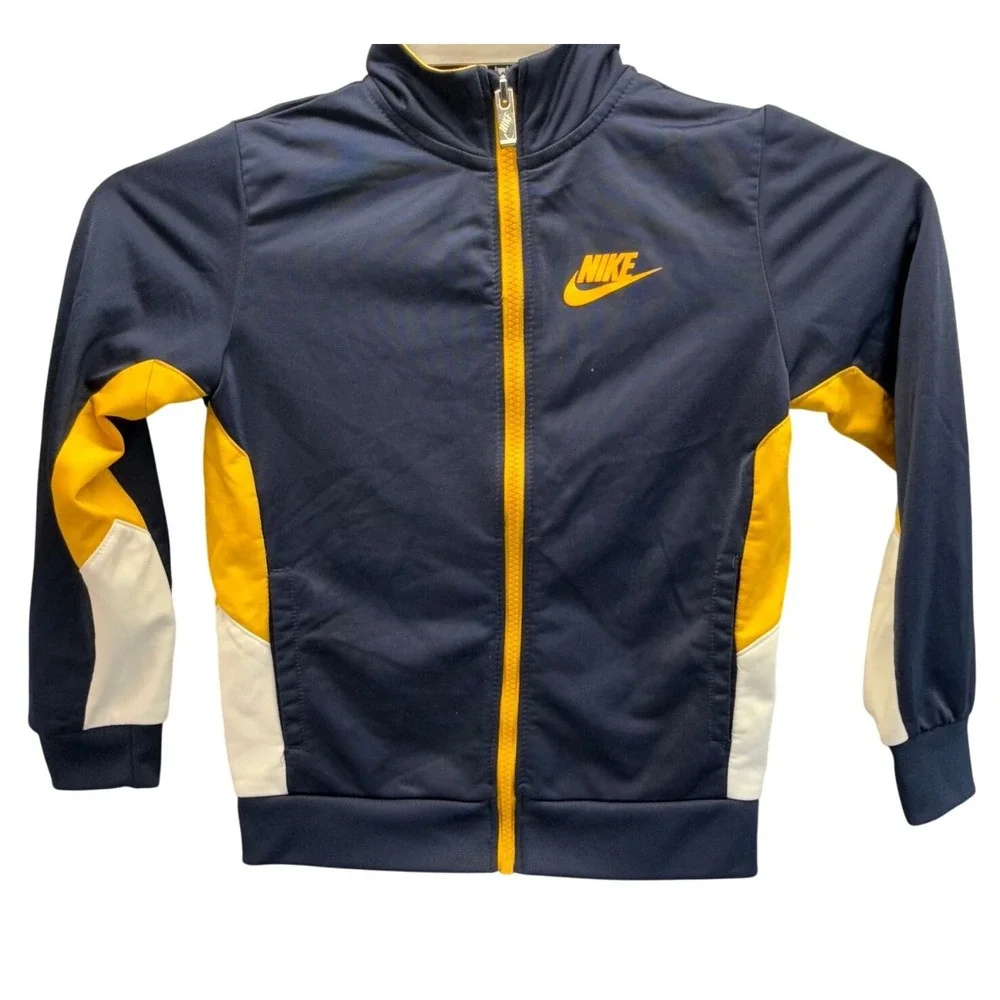 Nike Boys‎ Full Zip Track Jacket Navy Blue Yellow White Colorblock Size 7 L 6-7Y